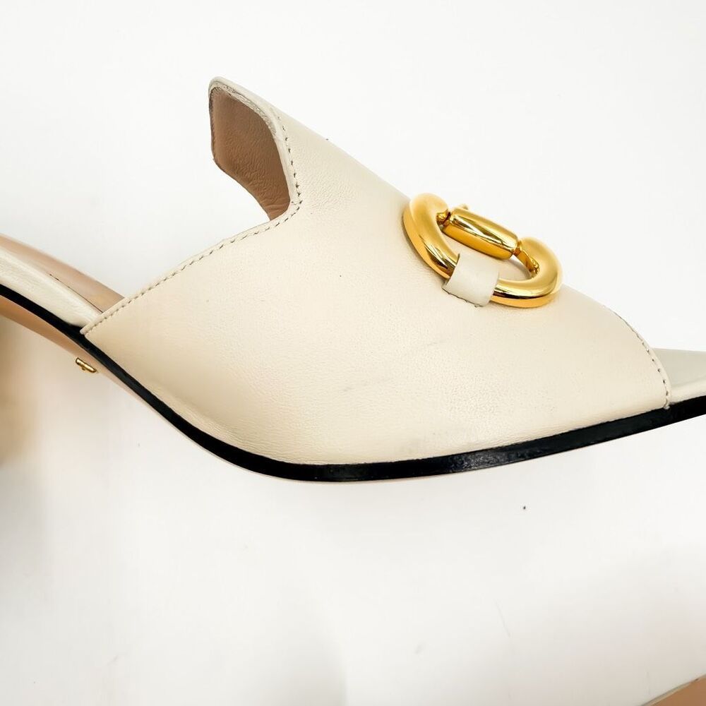 Gucci Baby Horsebit Sandals White Leather Mules Block Heel EU 40 US 10 - Picture 7 of 14